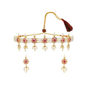 ผู้ผลิตอินเดียเครื่องประดับชุบทองคริสตัลFaux Pearlลูกปัดดอกไม้งานแต่งงานStrandสร้อยคอชุดอินเดียเครื่องประดับสําหรับผู้หญิง - Product Image 1