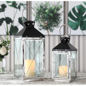 Lanterne bougeoir carrée moderne bicolore en métal noir et argent pour la maison, le jardin, le mariage et les décorations de Noël - Product Image 4