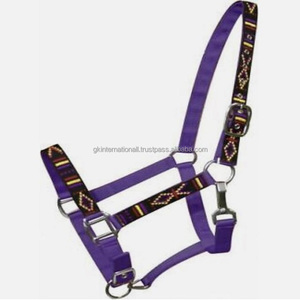 Licou de cheval en nylon 2 plis de haute qualité, conception de Navajo brodée entièrement réglable, licou perlé avec matériel en nickel - Product Image 2