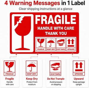 Red Adhesive Paper <b>Fragile</b> Shipping Labels Handle Care <b>Stickers</b> Keep Dry Do Not Trample Upward Packaging Decals Variety Size - Product Image 2