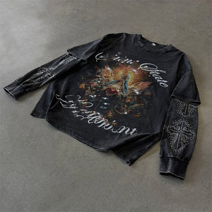 Sudadera personalizada para hombre con serigrafía, manga desmontable, estilo holgado, doble capa, camiseta de manga larga para hombre - Product Image 2