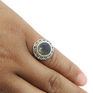 ขายร้อนคุณภาพดี 925 เงินสเตอร์ลิงธรรมชาติ Labradorite อัญมณีทรงกลมฮิปปี้แหวนเครื่องประดับโบฮีเมียนจํานวนมากผู้ส่งออก - Product Image 3