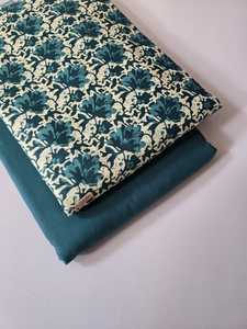 Ensemble de tissu en denim de coton imprimé Jaipuri non cousu en haut et en bas |   60*60 |   1 lot 5m Haut 5m Bas |   Costume pour filles - Product Image 4