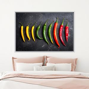 Modern Printed Canvas Art: Colorful Peppers, Elegant Kitchen Decor,1P:<b>White</b> <b>Framed</b> - Product Image 1