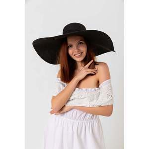 Extra Wide Straw Hat with Black Ribbon HSR2039 - <b>Boxed</b> <b>Shipping</b> - Black2039 - Product Image 4