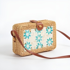 Eco friendly rattan <b>mother</b> <b>of</b> <b>pearl</b> inlay bag purses new arrival cheap cost woman handbag purse - Product Image 6