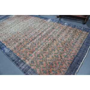 Tapis vintage surdimensionné 6,4 x 12,3 pieds, motif plantes et arbres bleus, tapis turc - Product Image 4