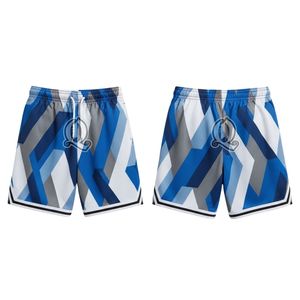 Pantalones cortos de baloncesto geométricos personalizados patrón azul blanco gris malla sublimada poliéster pantalones cortos de entrenamiento deportivo - Product Image 1