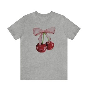 Camiseta Vintage con estampado de lazo de cereza para mujer, camiseta bonita de moda, camisetas estéticas de manga corta, ropa femenina - Product Image 4