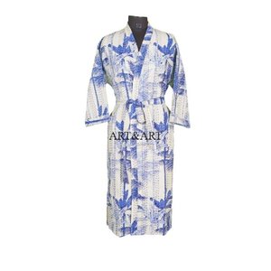 Bata de Baño Kimono Kantha de Lujo y Calidad Premium para Mujer, Larga, con Diseño Floral Elegante, Cuello en V y Cierre con Cordón, Ropa de Dormir - Product Image 2