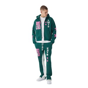 Ensemble de survêtement évasé 100% coton d'hiver en gros d'usine pour pantalon de survêtement évasé à capuche avec strass fermeture éclair personnalisée - Product Image 3