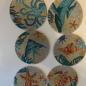 Juego de Posavasos con Diseño Floral, Posavasos de Vidrio con Cuentas para Bebidas, Posavasos para Decoración de Mesa de Centro - Product Image 1