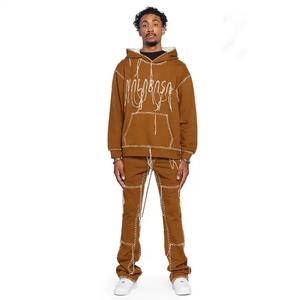 Pantalon de survêtement évasé à capuche zippé avec logo personnalisé Ensemble de survêtement en polaire technique de haute qualité pour hommes grande taille Survêtement de jogging - Product Image 2