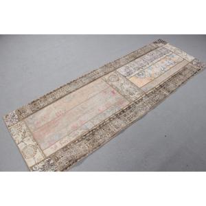 พรมตุรกีวินเทจขนาด 2.6x7.6 ฟุต, พรมปูพื้น, พรมลายปะติดสีน้ำตาล - Product Image 4