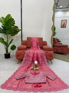 Dupatta Banarasi para Mujer, Poliéster, Estilo Indio Tradicional Étnico, Traje de Fiesta de Verano, Conjunto de Sari/Sari/Shari Pakistaní, Estampado en Relieve, Envío Rápido - Product Image 6