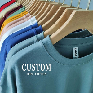 เสื้อยืดผ้าฝ้าย100% ถักทรงโอเวอร์ไซส์สำหรับผู้ชายเสื้อยืดธรรมดาแขนสั้นเข้ารูปไหล่ตกเสื้อ - Product Image 2