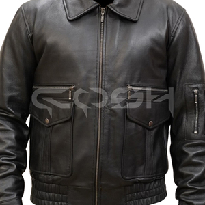 Veste en cuir noire gothique pour homme en gros avec col chemise et poches cargo |   Commandes en gros personnalisées - Product Image 3