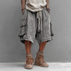 Pantalones Cortos Cargo de Hombre Estilo Urbano con Lavado Ácido, Holgados, Tipo Jogger, Talle Alto, Cierre con Cordón, Poliéster/Algodón - Product Image 4