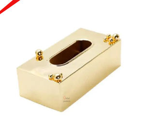 Caja de pañuelos de acero inoxidable con un diseño de bola dorada en la parte superior, ideal para hoteles. - Product Image 1