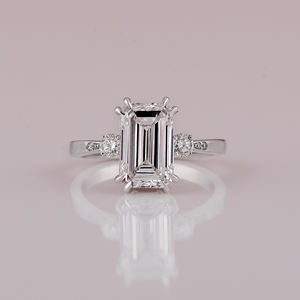 Anillo de Bodas de lujo de macizo de oro blanco 18 quilates, corte esmeralda, Diamante cultivado en laboratorio, compromiso solitario, corte redondo, diamante, anillo certificado IGI - Product Image 1