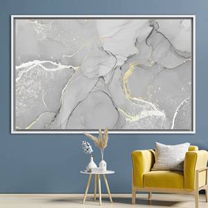 Elegant Modern Marble <b>Canvas</b> Art Print, Gray & Gold Luxury Wall Decor,1P:White <b>Framed</b> - Product Image 1