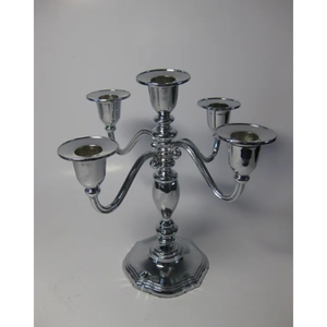 Élégant candélabre en aluminium à 5 bras, finition nickel, support de bougie en métal pour la décoration de la maison, des mariages, des événements, des centres de table - Product Image 1