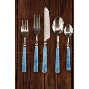Juego de cubiertos de acero inoxidable elegante de lujo moderno de primera calidad, juego de cubiertos de boda para el hogar con mango de hueso azul marino plateado - Product Image 3