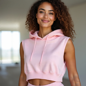 เสื้อครอปแขนกุดมีฮู้ดแขนกุดมีฮู้ดสำหรับผู้หญิงเสื้อกล้ามออกกำลังกายเล่นโยคะฟิตเนส - Product Image 5