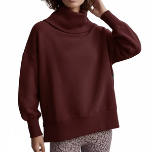 Reversible Mockneck Winter <b>Sweatshirt</b> <b>Vintage</b> <b>Oversized</b> Soft Pullover Women Breathable Front Logo Fleece Eco-Friendly Customized - Product Image 1