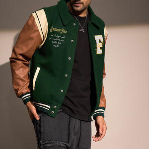 Veste universitaire verte pour homme, en polyester/coton mélangé, style bomber, avec patch brodé sur le devant, streetwear tendance - Product Image 4