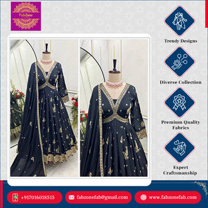 ชุด anarkali และชุด dupatta การออกแบบที่น่าสนใจผ้าไหมแท้ปักลายหนัก5มม. เย็บได้อย่างสมบูรณ์ - Product Image 5