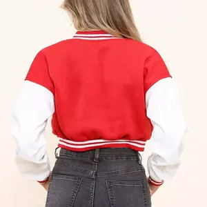 Chaqueta de béisbol recortada de lujo para mujer, bombardero de manga larga con cierre abotonado, chaqueta universitaria con letras para mujer, ropa de calle - Product Image 3