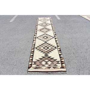 Tapis turc 2,6 x 12 pieds, tapis de couloir vintage, tapis marron à motifs floraux - Product Image 1