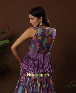 Vestido de encaje elegante con cuello en V para mujer 2024, vestido cosido de alta calidad con volantes irregulares para fiestas de boda, ropa tradicional india - Product Image 4