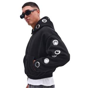 Sudadera con Capucha Casual con Ojales Metálicos Personalizados, Sudadera con Capucha de Algodón Grueso con Herrajes Metálicos de Gran Tamaño, Sudadera con Capucha Elegante para Hombre - Product Image 6
