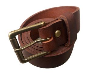 Cinturón de trabajo de cuero marrón genuino para hombre con rodillo de latón sólido para hebilla Cinturones de cuero auténtico de construcción de cuero de grano completo - Product Image 1