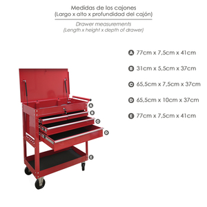Carrello Portautensili Metallico 86x44x99 cm. Con 4 cassetti e 2 vassoi - Product Image 2
