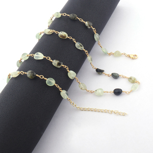 Collar de capa larga de una sola hebra con cuentas de Prehnita chapadas en oro de latón para bodas y regalos - Product Image 2