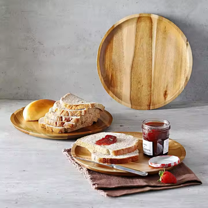 Assiettes à dîner en bois d'acacia de 11 pouces rond pour le petit-déjeuner en bois sûr par glowin fashion - Product Image 1