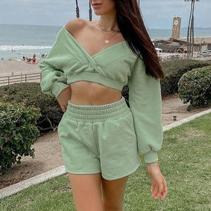 Crop Top Hoodie Embroidered logo Sweatshirt and Sweatpants Jogger <b>Velour</b> <b>Tracksuit</b> Two Pieces Set for <b>Women</b> 2 piece set - Product Image 5