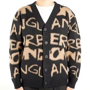 Invierno de gran tamaño de la moda con cuello en V Casual Cardigan de algodón de punto suéter de los hombres
