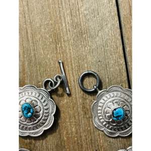 Bobby Francis Kingman Floral Shape Turquoise & Sterling <b>Silver</b> Concho Link <b>Bracelet</b> - Product Image 4