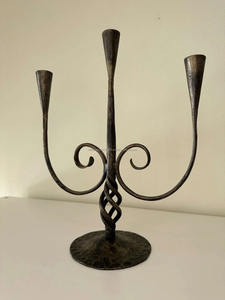 Antique Vintage Wrought Iron <b>Candlestick</b> Three Standing Candles <b>Black</b> Gold Color for Christmas Decorative Candle Jars Metal - Product Image 4