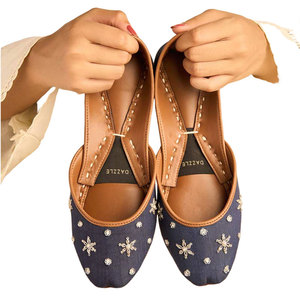 Wholesale High Grade Women Khussa Custom Made Anti-Slippery Genuine Leather Fashion <b>Design</b> Dark Blue All Seasons - Product Image 1