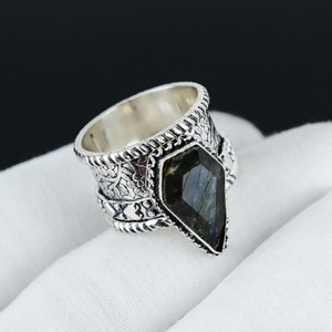 Labradorite Coffin Shape <b>Silver</b> 925 Sterling <b>Silver</b> <b>Ring</b> Labradorite Coffin Shape Stone <b>Silver</b> <b>Spinner</b> <b>Ring</b> Handmade Girls <b>Ring</b> - Product Image 2