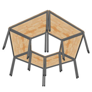 Juego de 6 Mesas Trapezoidales Modernas para Oficina OMA HBOM012, Fabricadas con Madera de Caucho y Patas de Hierro - Product Image 4