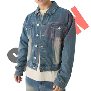 Unisex Stylish Versatile Lightweight Acid Wash Denim <b>Jacket</b> Custom Logo Boxy <b>Herringbone</b> Fabric Men Women OEM Service - Product Image 1