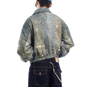 Veste en jean vintage délavée à l'acide peinte à la main Streetwear pour homme STITCHMODE avec patch brodé - Product Image 3