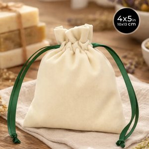 Velvet Rose <b>Drawstring</b> <b>Pouch</b> Green Ribbon 4 5 (10 13 Cm) Screen Printed Recyclable Embroidered for Gemstones Necklaces - Product Image 1