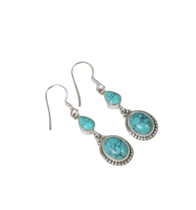 Estilo bohemio azul turquesa 925 plata esterlina piedras preciosas elegantes pendientes hechos a mano joyería turquesa pendientes regalo para Navidad - Product Image 1